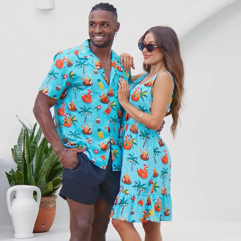 cocktail dress with beads-Christmas Pool Party - Mens Shirt & Womens Dress  - Couple Set