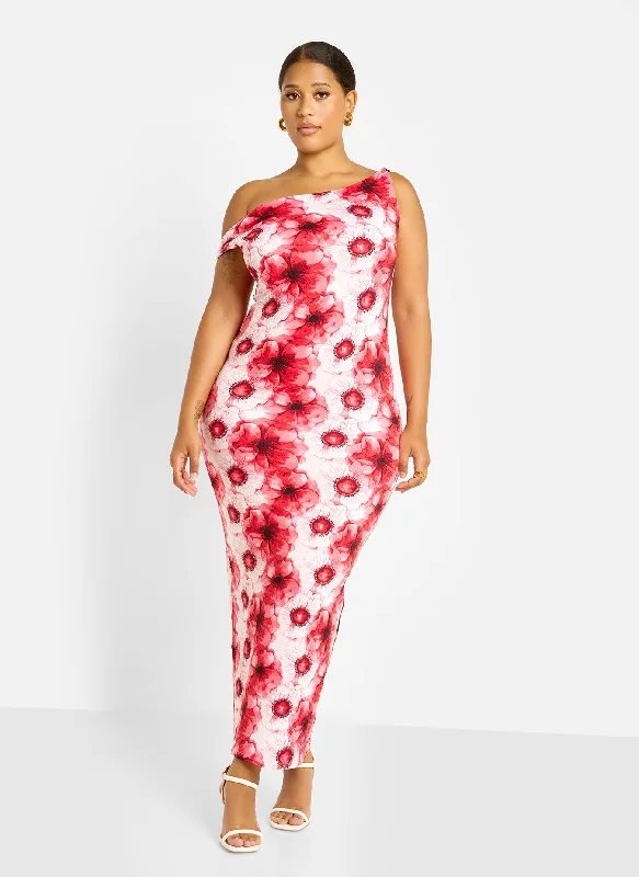 casual ribbed sleeveless maxi dress-Stephanie Knotted Sleeve Bodycon Maxi Dress - Floral