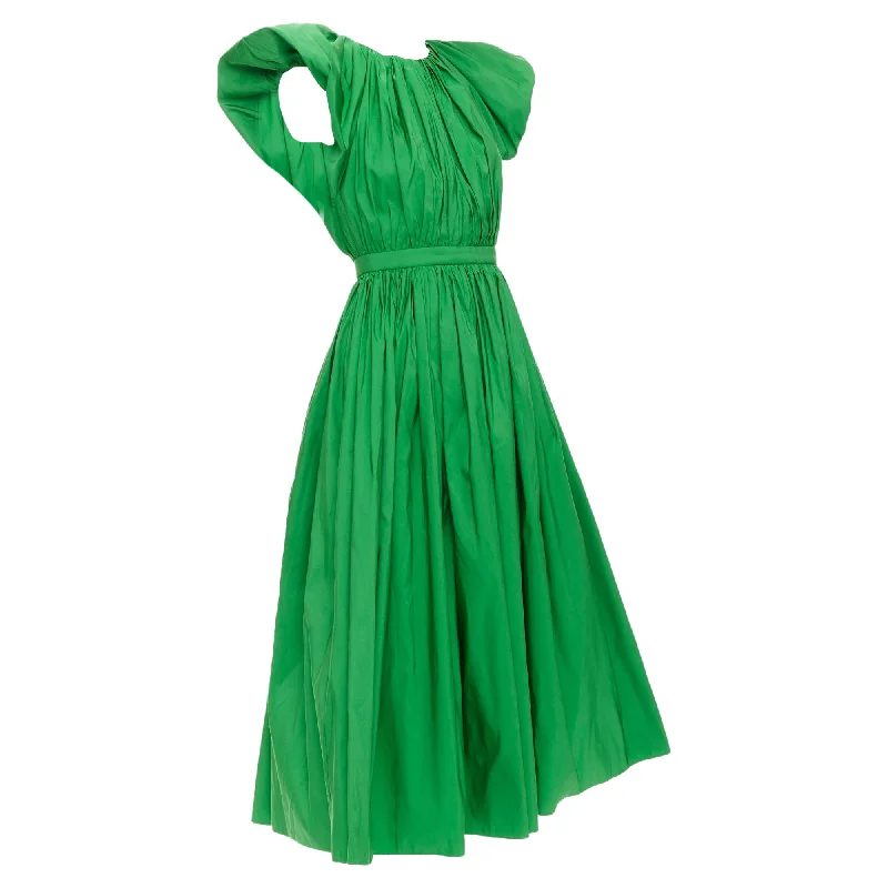 midi dress with embroidery-Alexander Mcqueen Kelly Green Open Back Puff Sleeve Midi Dress