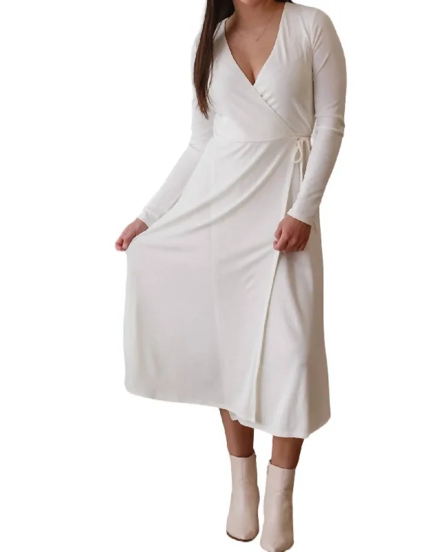 midi dress with cap sleeves-Icon Wrap Midi Dress In Off-White