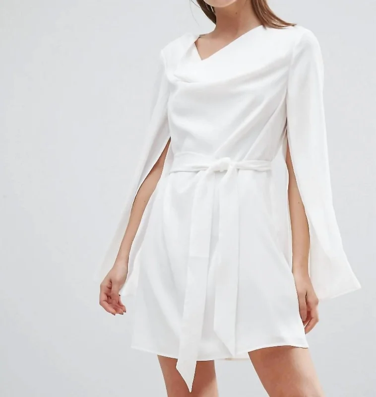 mini dress with draped back-Women Interrupt Tie Belt Mini Dress In White