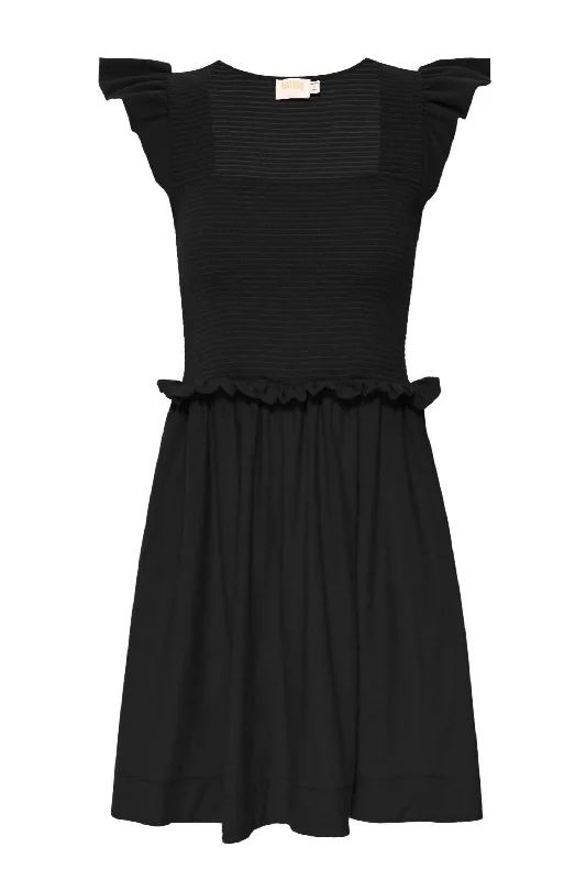 mini dress with lattice back-Women's Ginger Smocked Mini Dress In Jet Black