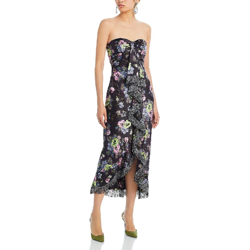 casual sleeveless midi dress-Womens Midi Floral Print Evening Dress