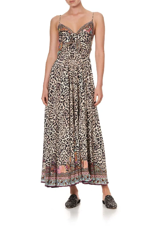 summer casual midi maxi dress-LONG DRESS WITH TIE FRONT WILD CHILD