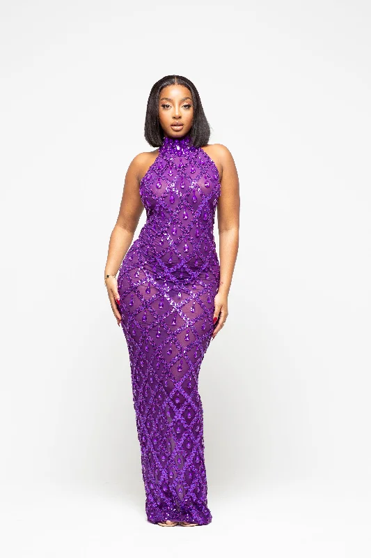 lace yoke maxi dress-Diamond Maxi Dress Purple Limited Edition