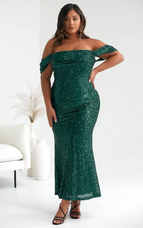 sleeveless V-neck maxi dress-Purileen Dress - Emerald