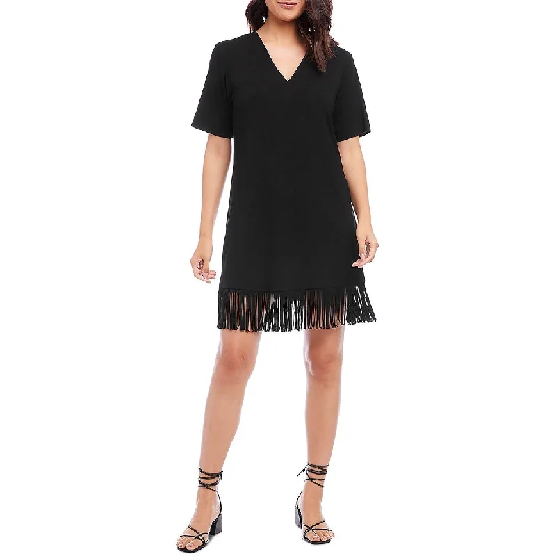 layered midi dress-Womens Fringe Solid Midi Dress