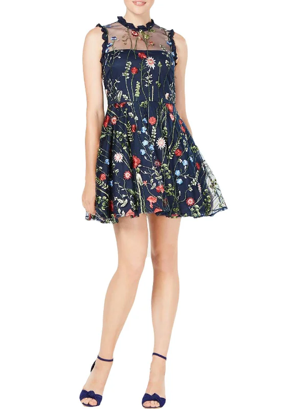 retro style mini dress-Juniors Womens Floral Short Fit & Flare Dress