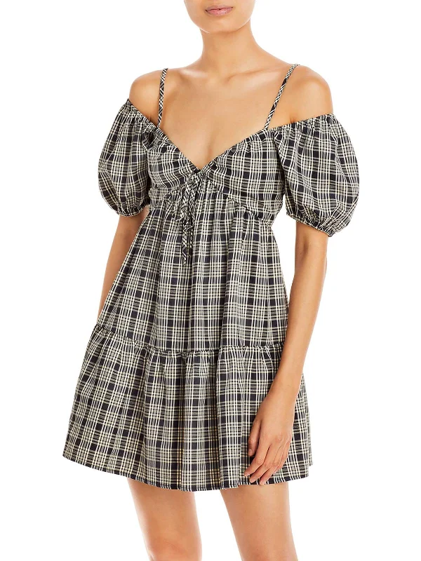 evening party mini dress-Womens Plaid Mini Mini Dress