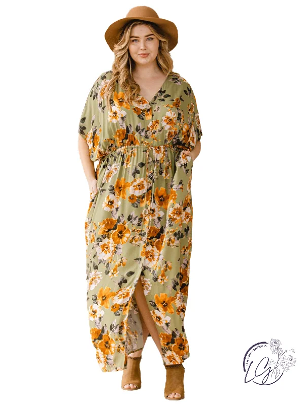 long sleeve floral maxi dress-Curvy Fresh And Fabulous Kimono Maxi Dress