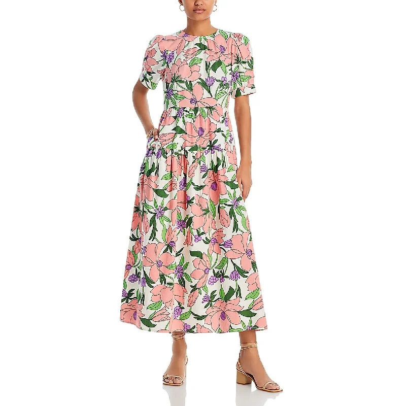 pleated skirt midi dress-Jana Womens Floral Open Back Midi Dress