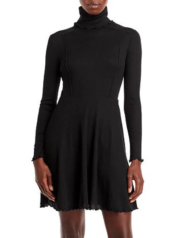 mini dress with side slit-Womens Turtleneck Textured Mini Dress