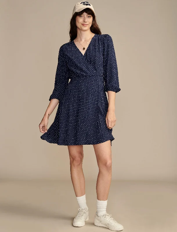 flowy fit mini dress-Lucky Brand Women's Long Sleeve Dot Wrap Mini Dress