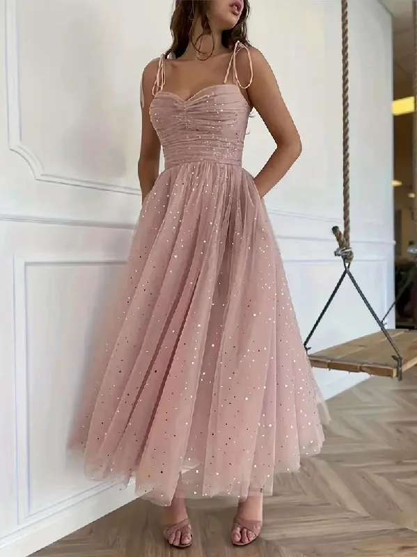 V-neck cocktail dress-TastyHottie - Bustier Mesh Cami Sparkle Tulle Pink Party Dress