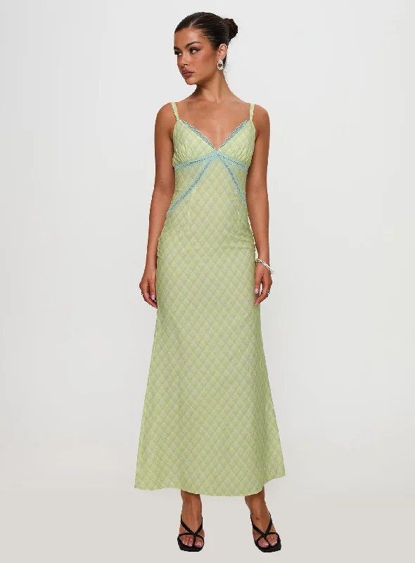 tropical print maxi dress-Leabella Maxi Dress Green Check