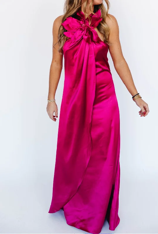 floral wrap front maxi dress-Amara Maxi Dress - Fuchsia