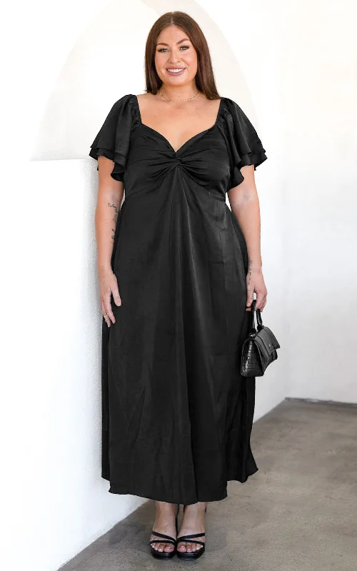 casual drawstring waist maxi dress-In The Sky Maxi Dress - Black