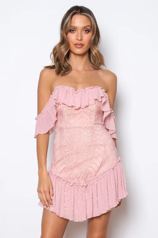 strapless ruffle mini dress-Dreamer Mini Dress - Blush