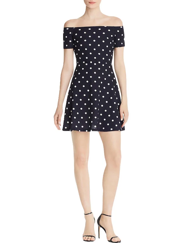 strapless bodycon mini dress-Womens Polka Dot Square Neck Mini Dress