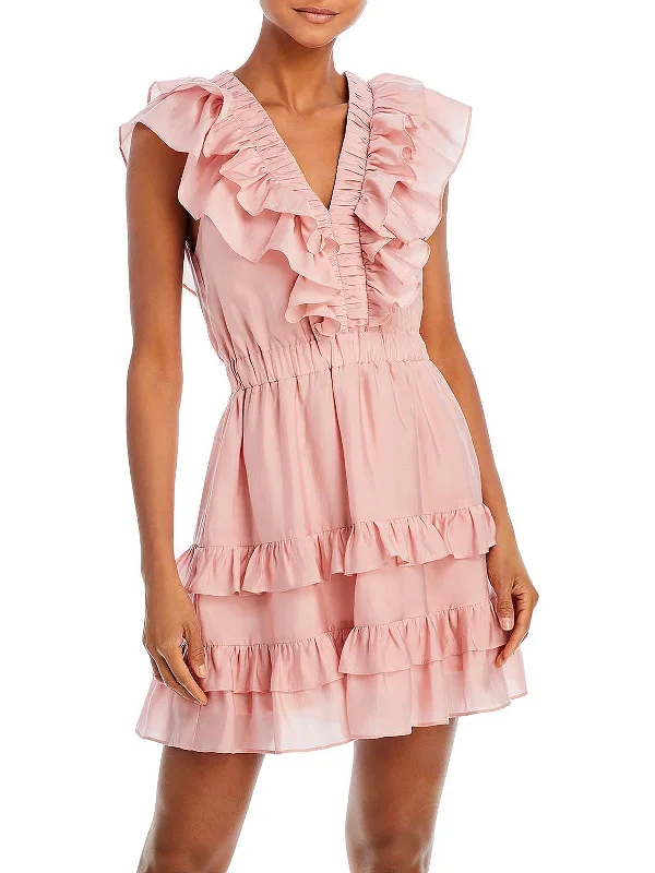 casual shift mini dress-Womens Ruffled Short Mini Dress