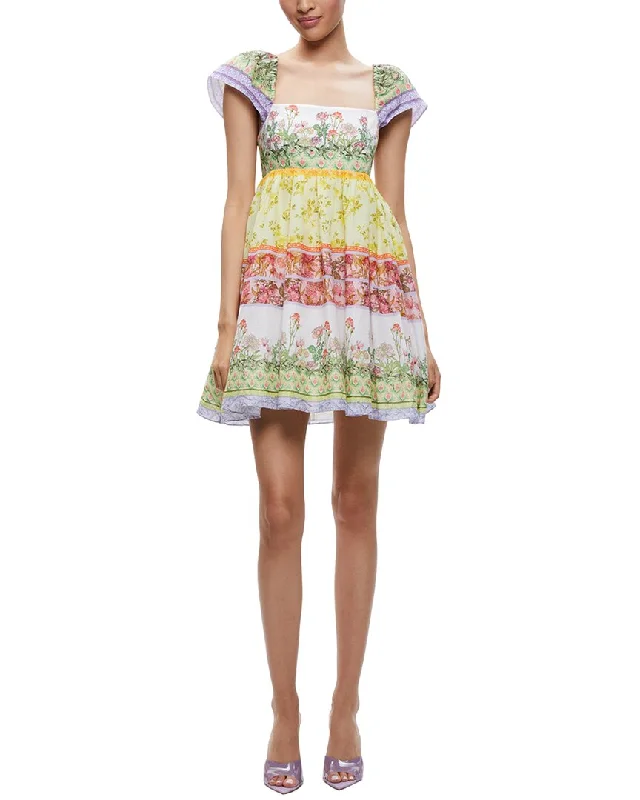 mini dress with buttons-alice + olivia Tamia Babydoll Mini Dress