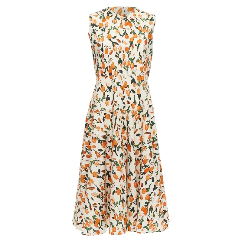 midi dress with peasant sleeves-Marni Cotton Tulip Floral Print Midi Summer Dress