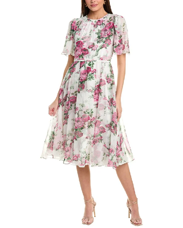 high-low hem midi dress-Carolina Herrera Gathered Crewneck Silk Midi Dress