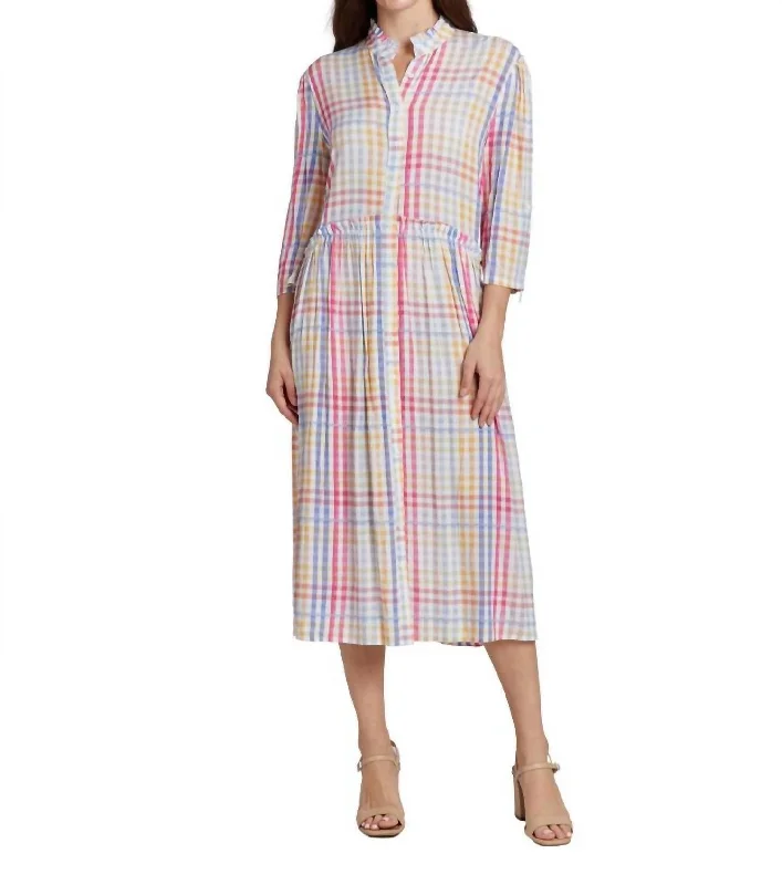 casual pullover midi dress-Liza Midi Shirt Dress In Multigingham