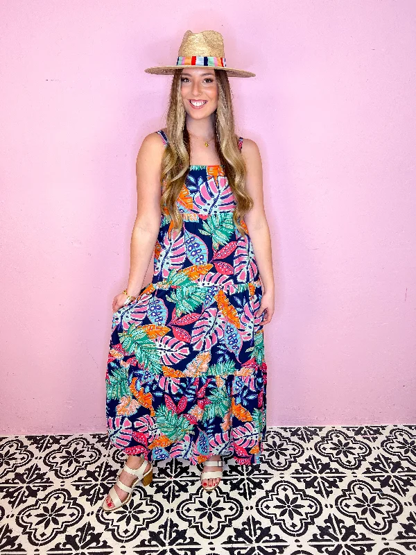 vintage style floral maxi dress-Tropical Summer Tiered Maxi Dress