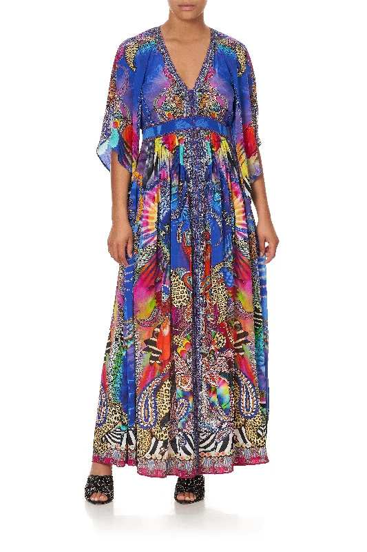 elegant bodycon lace maxi dress-LONG DRESS WITH SMOCKED WAIST PSYCHEDELICA