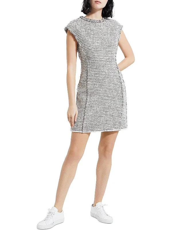 glittery mini dress-Womens Tweed Mini Shift Dress