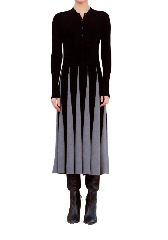 turtleneck winter midi dress-Radial Midi Dress In Black