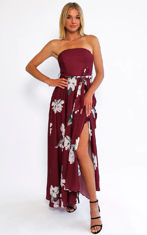 floral off-shoulder maxi dress-Tamra Maxi Dress - Burgundy Floral