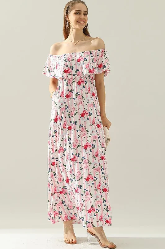 summer casual long maxi dress-LAYERED OFF THE SHOULDER MAXI DRESS