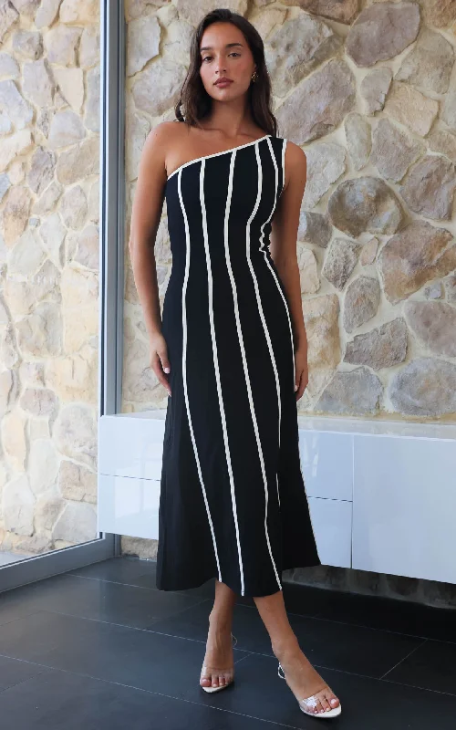 summer casual midi maxi dress-Finlee Maxi Dress - Black White