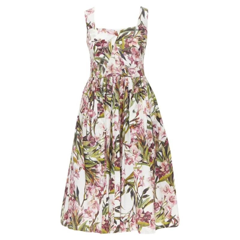 floral smocked midi dress-Dolce & Gabbana floral button cotton midi dress