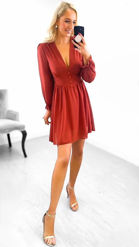 casual loose mini dress-A2112 Cathinka Rust Mini Dress