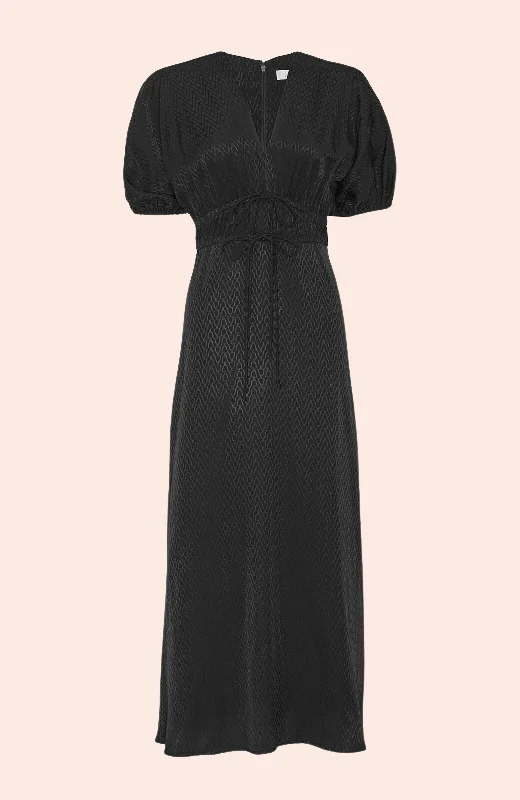 chiffon midi dress-Equestrian Jacquard V-Neck Midi Dress | Black