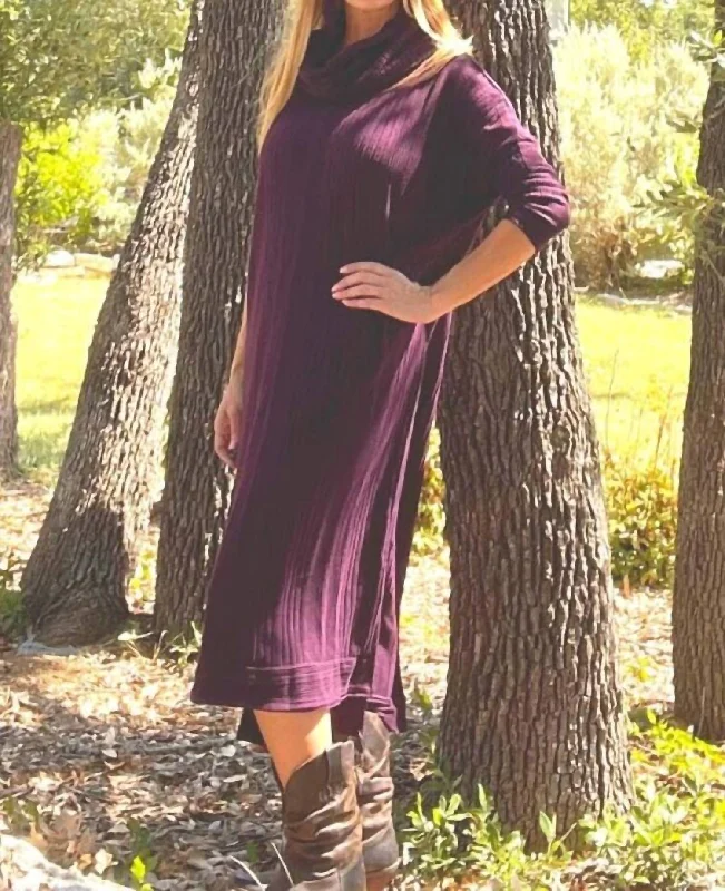 midi dress with flounce hem-Cow Neck Midi Sweater Dress In Plum