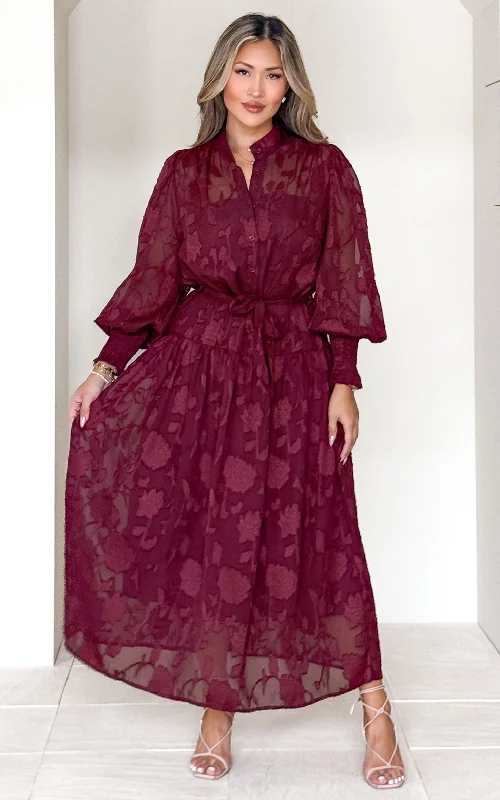 floral high-low maxi dress-Paula Maxi Dress - Wine Floral Texture