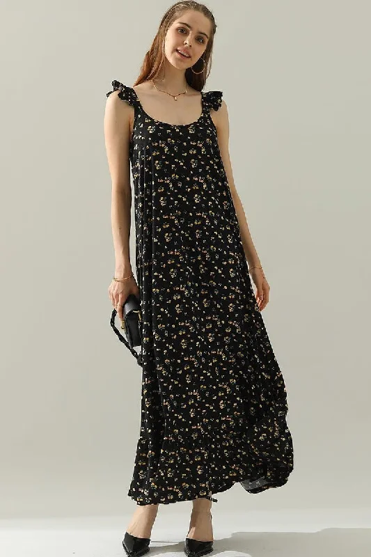 elegant high-low maxi dress-RUFFLE DETAILED SLEEVELESS MAXI DRESS