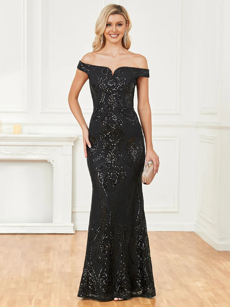 tulle cocktail dress-Off The Shoulder Sequins Mermaid Party Dresses