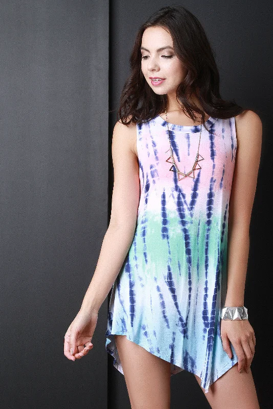 off-shoulder lace mini dress-Tie Dye Mock Neck Asymmetrical Mini Dress