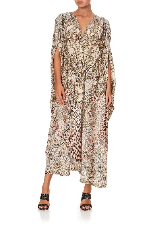 casual loose fit midi dress-MIDI KAFTAN WITH WAIST DETAIL ALL IS NOUVEAU