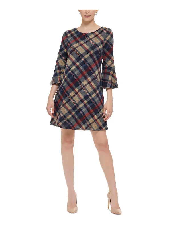 floral summer mini dress-Womens Plaid Mini Shift Dress