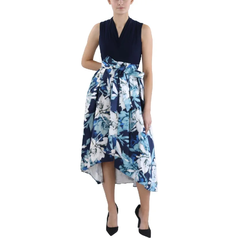 floral wrap midi dress-Petites Womens Midi Floral Print Fit & Flare Dress