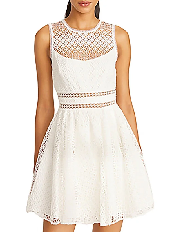 mini dress with lattice back-Womens Lace Mini Fit & Flare Dress