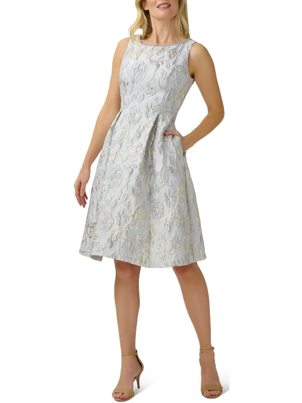 A-line cocktail dress-Womens Floral Metallic Cocktail and Party Dress