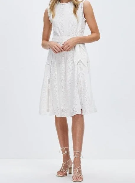 cocktail dress with tulip hem-Woman Embroidery White Cotton Fashion Casual Party Dress by Kaja Clothing - White Embroidery Alsha