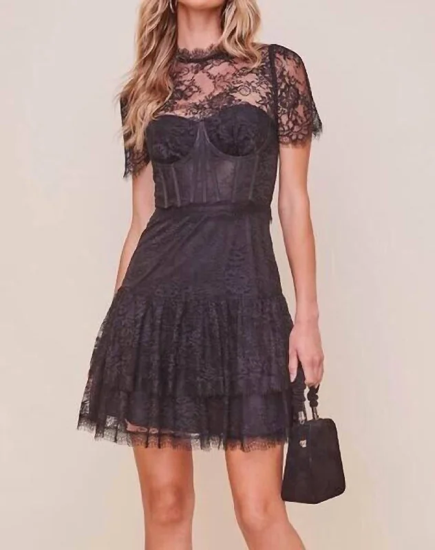 fitted v-neck mini dress-Leilani Lace Bustier Mini Dress In Black